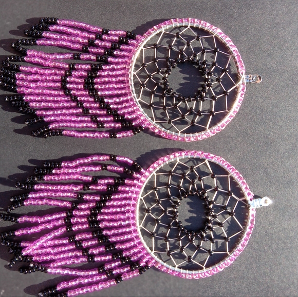 Handmade beaded Dream catcher earrings - Picture 9 of 12